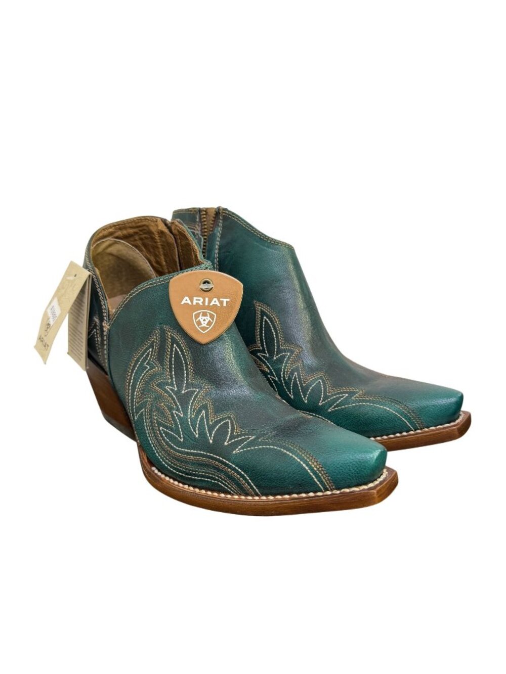NWT Ariat Green Leather Western Ankle Boots With Embroidered Details Size 7.5